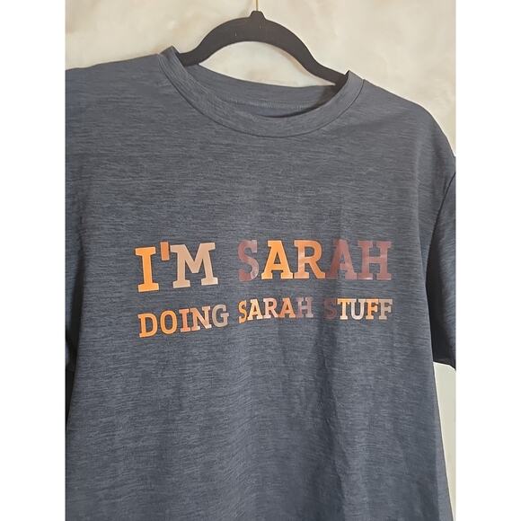 Sarah Monogram Shirt Stretchy Womens Large Gray Casual School Holiday Fall - Picture 2 of 4